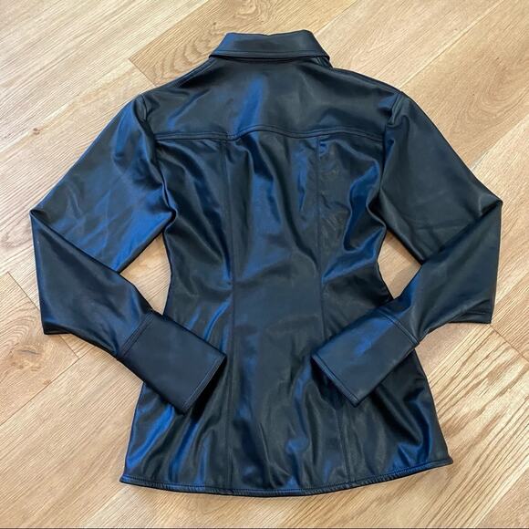 LPA Faux Leather Button Front Shirt in Black - Picture 2 of 5